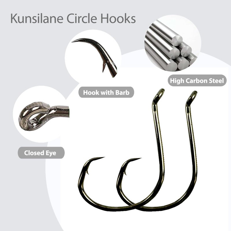 KUNSILANE Circle Hooks for Catfish Fishing Hooks Saltwater Freshwater for Channel Blue Flatheads Bass -50-Pack-Octopus Offset Fish Hook 8/0 - Image 3